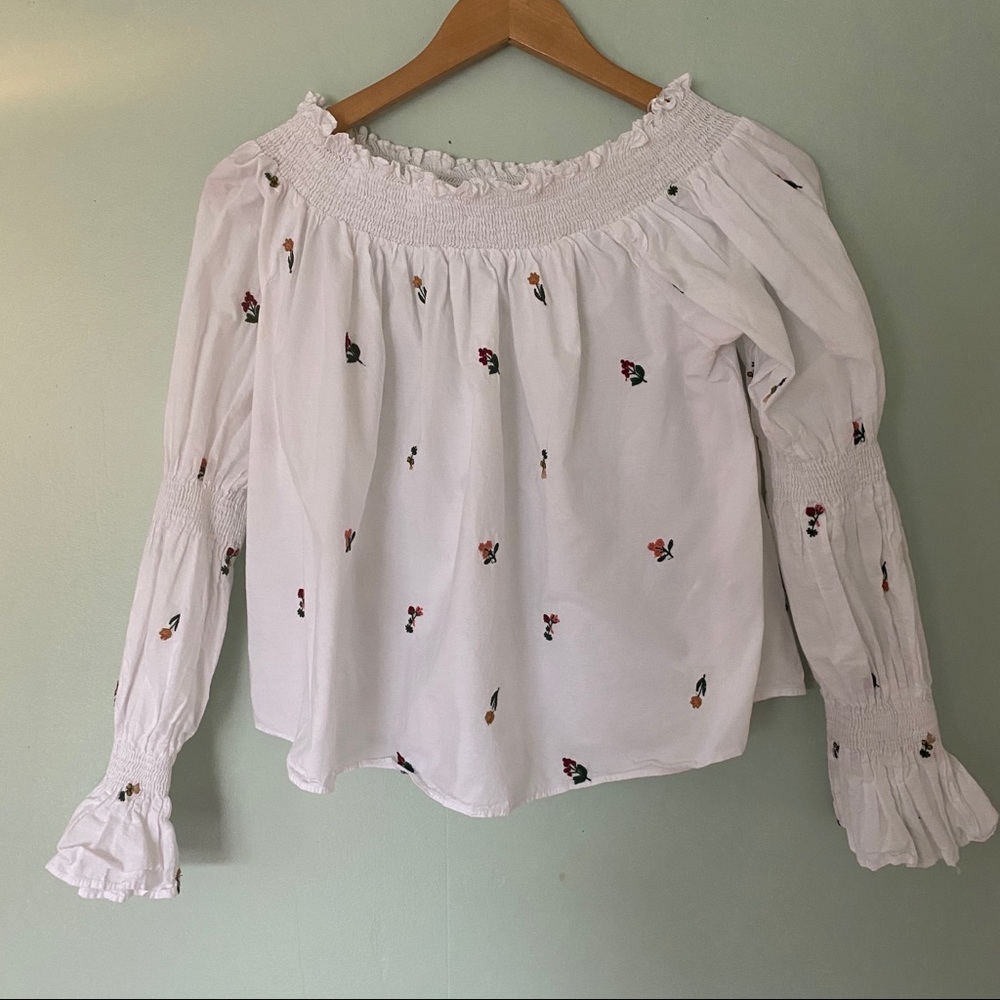 Zara Off The Shoulder Embroidered Floral Top